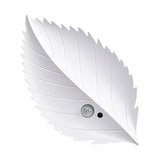 White Leaf-Shaped LED Motion Sensor Night Light - USB Rechargeable Wireless Wall Lamp with Remote Control - Front View