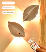 White Leaf-Shaped LED Motion Sensor Night Light - USB Rechargeable Wireless Wall Lamp with Remote Control