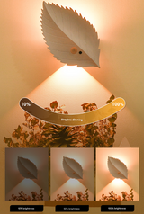 White Leaf-Shaped LED Motion Sensor Night Light - USB Rechargeable Wireless Wall Lamp with Remote Control - Close-Up Angle