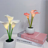 Pink Elegant Calla Lily LED Table Lamp - Lifelike Potted Flower Accent Light for Bedside Home Decor - Top-Down View