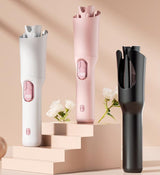 White Portable Cordless Hair Curler - USB-C Rechargeable Automatic Hair Waver with Ceramic Barrel & Anti-Scald Design - Front View