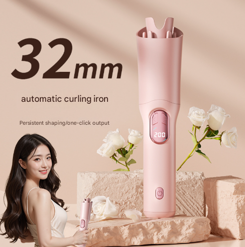 Black Portable Cordless Hair Curler - USB-C Rechargeable Automatic Hair Waver with Ceramic Barrel & Anti-Scald Design