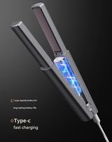 Dark Grey Compact Cordless Hair Straightener - Portable 2-in-1 Mini Flat Iron, USB-C Rechargeable for Travel & Touch-ups