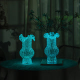 Transparent Elegant Glow-in-the-Dark Glass Vase - Vintage-Style Ruffled & Ribbed Centrepiece - Side View
