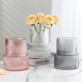 Transparent Modern Two-Tier Ribbed Glass Vase - Elegant Cylindrical Flower Centrepiece for Home Decor - Front View