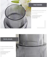 Transparent Modern Two-Tier Ribbed Glass Vase - Elegant Cylindrical Flower Centrepiece for Home Decor - Rear View