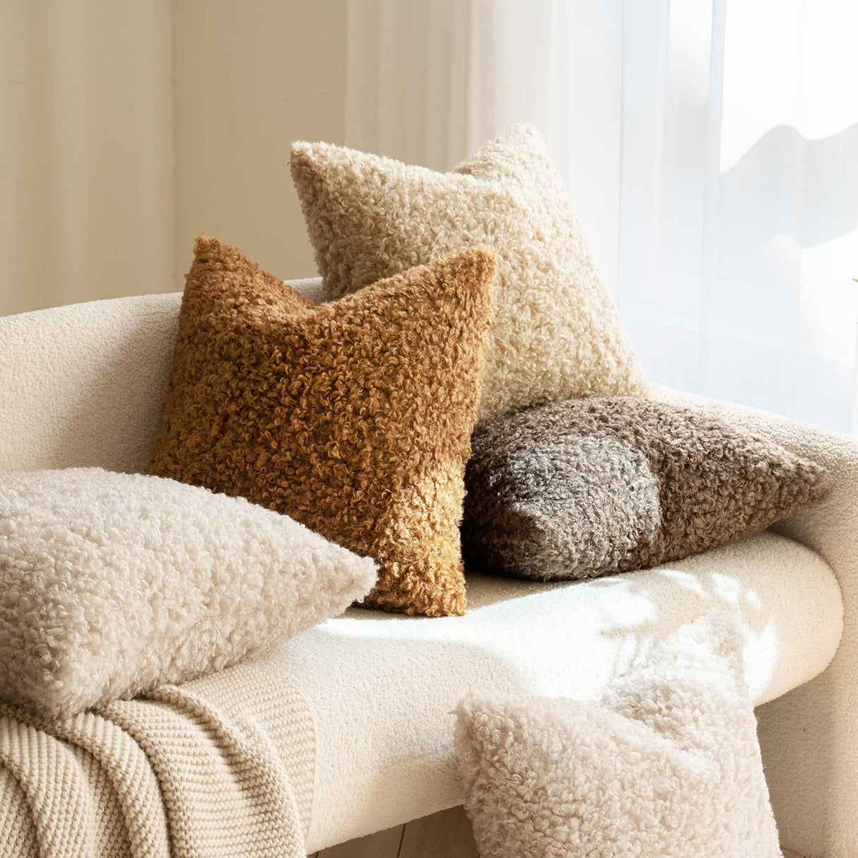 2 Pcs Pink Cozy Teddy Boucle Cushion Cover - Plush Decorative Square Pillow Case for Sofa & Bed