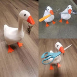2 Pcs White and Yellow Whimsical Magnetic Goose Figurine - Novelty Key Holder & Desk Organizer - Front View