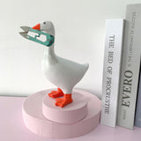2 Pcs White and Yellow Whimsical Magnetic Goose Figurine - Novelty Key Holder & Desk Organizer - Side View