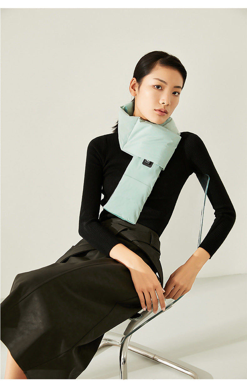 Black USB Electric Heated Scarf - Portable Puffer Neck Warmer with 3-Level Heat Control for Winter