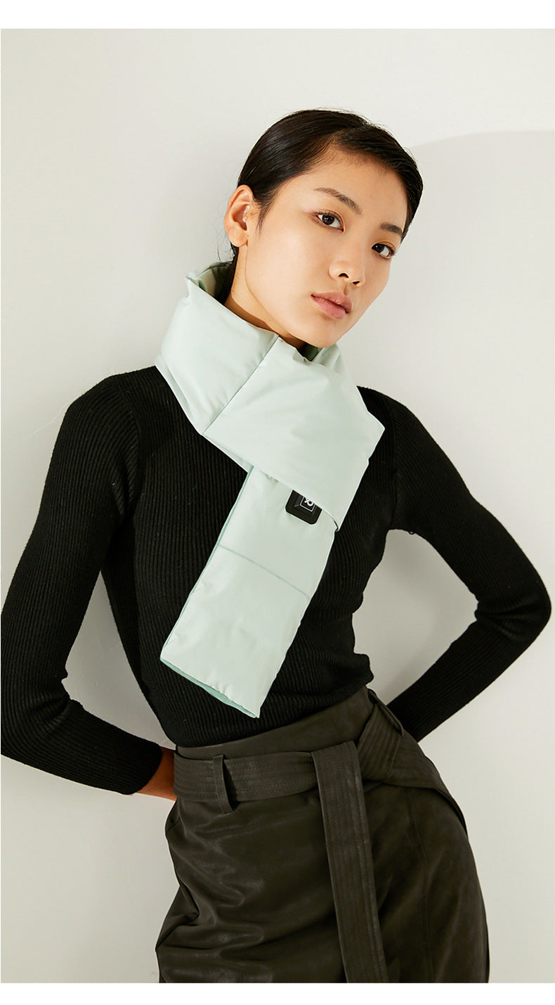 Black USB Electric Heated Scarf - Portable Puffer Neck Warmer with 3-Level Heat Control for Winter