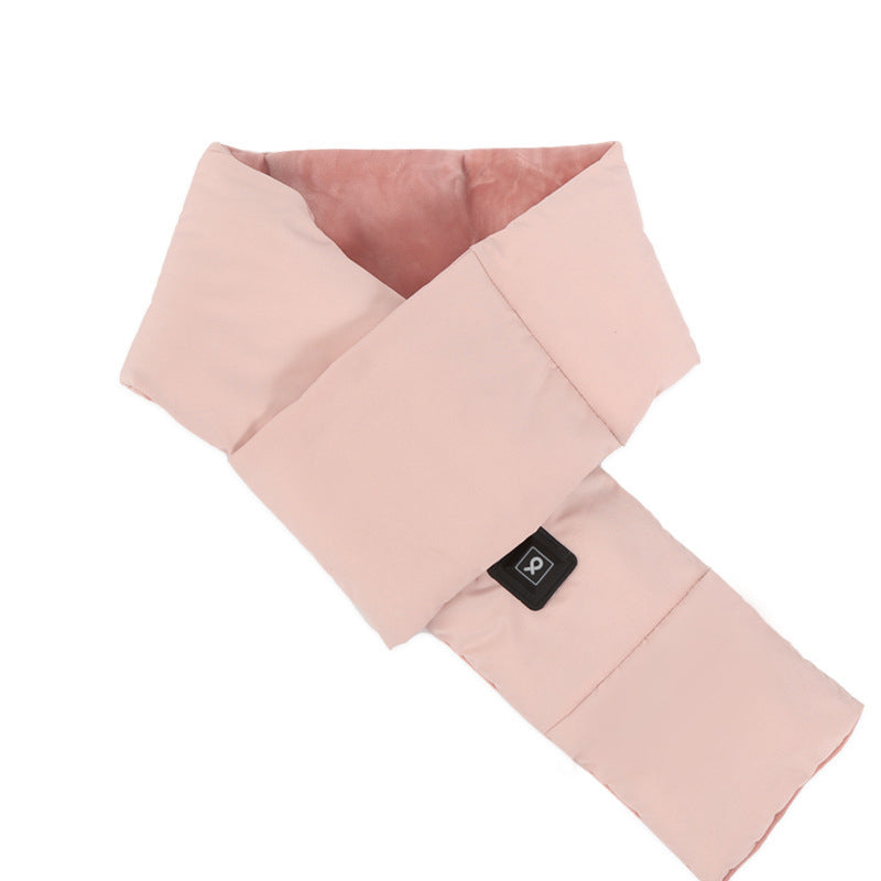 Pink USB Electric Heated Scarf - Portable Puffer Neck Warmer with 3-Level Heat Control for Winter