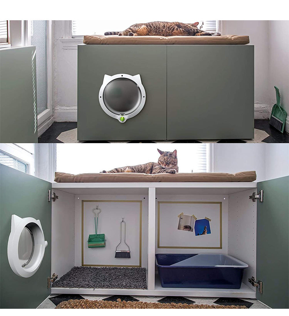 Black 4-Way Locking Cat Flap Door - Pet Entry Portal for Interior Doors, Walls & Cabinets