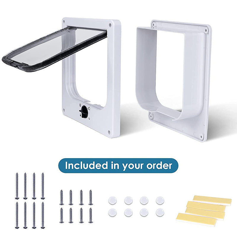 Size XL White 4-Way Locking Pet Flap Door for Cats and Small Dogs - Weatherproof Magnetic Cat Door