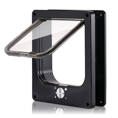 Size M Black 4-Way Locking Pet Flap Door for Cats and Small Dogs - Weatherproof Magnetic Cat Door