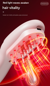 White Rechargeable Electric Scalp Massager with Red & Blue Light Therapy - Hair Oil & Serum Applicator Comb(Not containing essential oils) - Top-Down View
