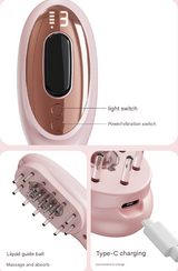 White Rechargeable Electric Scalp Massager with Red & Blue Light Therapy - Hair Oil & Serum Applicator Comb(Not containing essential oils) - Close-Up Angle