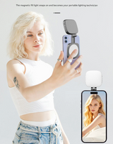 Black Magnetic Foldable Selfie Light with Mirror - Rechargeable LED Fill Light for iPhone & Android Vlogging(Mobile phone is a shooting prop and is not included) - Front View
