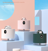 Pink Adorable Space Capsule Humidifier - Portable USB Cool Mist Maker with LED Display & Ambient Night Light - Front View