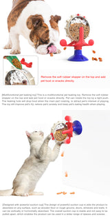Blue Interactive Pet Treat Dispenser - Spinning Wheel Food Puzzle Toy for Cats & Dogs with Suction Cup Base - Rear View