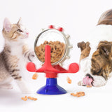 Yellow Interactive Pet Treat Dispenser - Spinning Wheel Food Puzzle Toy for Cats & Dogs with Suction Cup Base - Front View