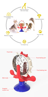Yellow Interactive Pet Treat Dispenser - Spinning Wheel Food Puzzle Toy for Cats & Dogs with Suction Cup Base - Side View