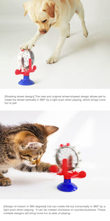 Yellow Interactive Pet Treat Dispenser - Spinning Wheel Food Puzzle Toy for Cats & Dogs with Suction Cup Base - 45-Degree Angle