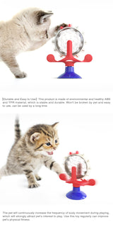 Yellow Interactive Pet Treat Dispenser - Spinning Wheel Food Puzzle Toy for Cats & Dogs with Suction Cup Base - Close-Up Angle