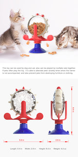 Yellow Interactive Pet Treat Dispenser - Spinning Wheel Food Puzzle Toy for Cats & Dogs with Suction Cup Base - Low Angle