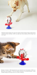 Green Interactive Pet Treat Dispenser - Spinning Wheel Food Puzzle Toy for Cats & Dogs with Suction Cup Base