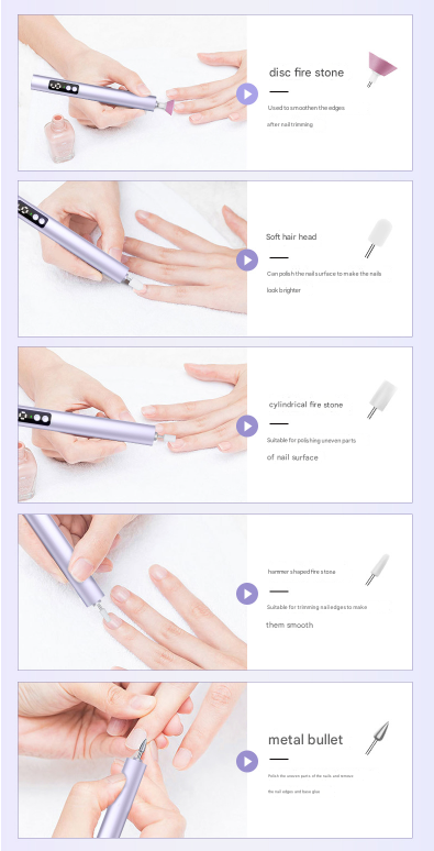 Purple Professional Electric Nail File Kit - Portable USB-C Rechargeable Manicure Drill with 6 Speeds & 5 Heads