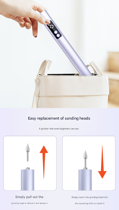 Purple Professional Electric Nail File Kit - Portable USB-C Rechargeable Manicure Drill with 6 Speeds & 5 Heads