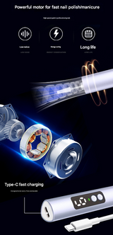 Purple Professional Electric Nail File Kit - Portable USB-C Rechargeable Manicure Drill with 6 Speeds & 5 Heads - Close-Up Angle