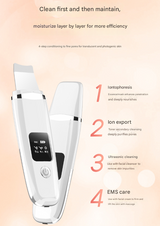 White Professional 4-in-1 Ultrasonic Skin Scrubber - Deep Pore Cleanser, Blackhead Remover & EMS Facial Lifting Tool - Side View