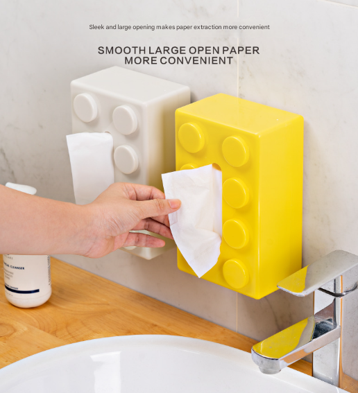 Red 2 Pcs Creative Building Block Tissue Box Holder - Wall-Mounted & Desktop Dispenser for Bathroom, Kids Room & Office Decor