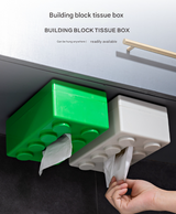 White 2 Pcs Creative Building Block Tissue Box Holder - Wall-Mounted & Desktop Dispenser for Bathroom, Kids Room & Office Decor - Side View