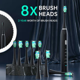 Pink Sonic Rechargeable Electric Toothbrush with 8 Heads & Travel Case - 5 Brushing Modes & Smart Timer(USB)
