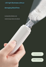White Quiet Electric Pet Nail Grinder with LED Light - 2-Speed USB-C Rechargeable Trimmer for Dogs & Cats Grooming - Side View