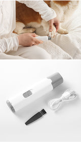 Grey Quiet Electric Pet Nail Grinder with LED Light - 2-Speed USB-C Rechargeable Trimmer for Dogs & Cats Grooming - Low Angle