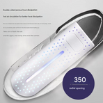 White portable USB shoe dryer and deodoriser with UV sanitiser, built-in UV-C light