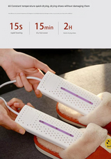 White Portable USB Shoe Dryer & Deodorizer - Constant Temperature Electric Boot Warmer with UV Sanitizer - Close-Up Angle