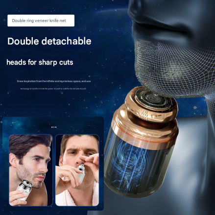 Black Portable Mini Electric Shaver for Men - USB Fast-Charge Travel Razor with Washable Head & Nose Trimmer Attachment