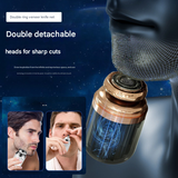 White Portable Mini Electric Shaver for Men - USB Fast-Charge Travel Razor with Washable Head & Nose Trimmer Attachment