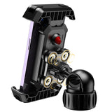 Black Heavy Duty Bike Phone Mount - Anti-Shake Motorcycle Holder with Secure Lock, 360 Rotation Cradle for All-Terrain Cycling - Front View