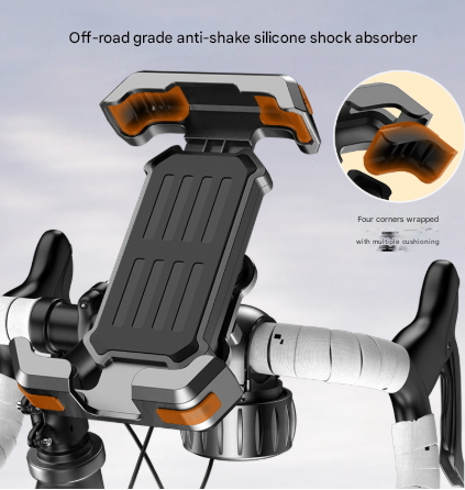 Black Heavy Duty Bike Phone Mount - Anti-Shake Motorcycle Holder with Secure Lock, 360 Rotation Cradle for All-Terrain Cycling