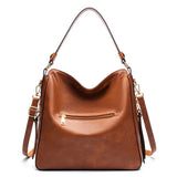 Brown Womens Soft PU Leather Hobo Bag - Large Casual Tote Handbag with Adjustable Crossbody Strap - Side View