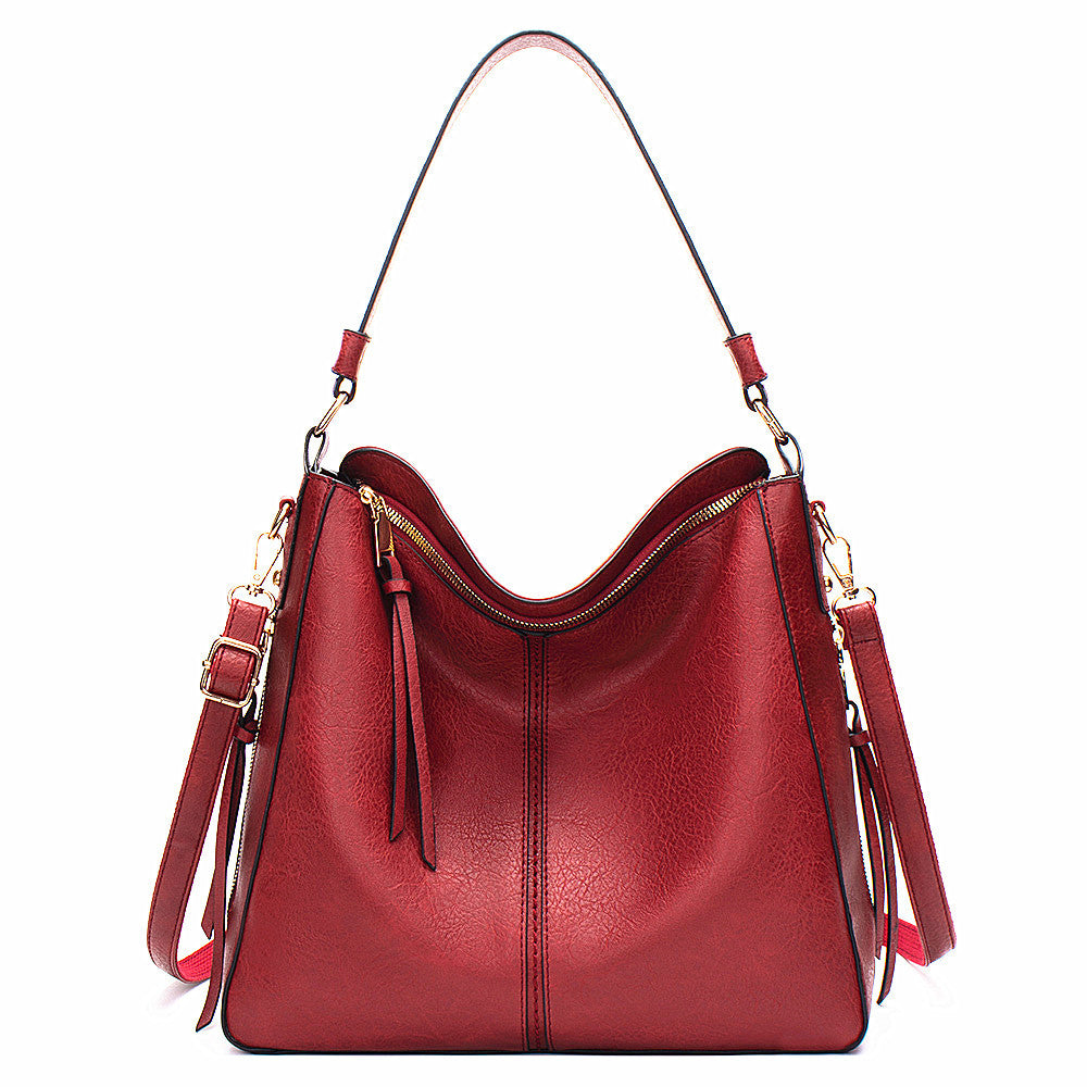 Red Womens Soft PU Leather Hobo Bag - Large Casual Tote Handbag with Adjustable Crossbody Strap