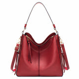 Red Womens Soft PU Leather Hobo Bag - Large Casual Tote Handbag with Adjustable Crossbody Strap