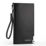 Black Men's Business Casual Long Wallet Clutch - PU Leather Large Capacity Phone & Card Holder with Wrist Strap