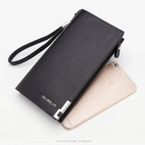 Black Men's Business Casual Long Wallet Clutch - PU Leather Large Capacity Phone & Card Holder with Wrist Strap - Side View